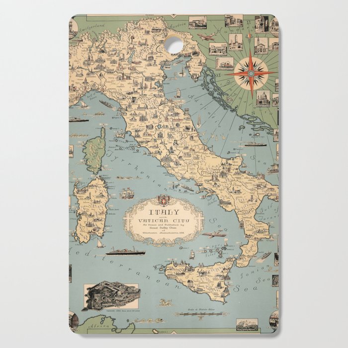 1935 Vintage Map of Italy and Vatican City Cutting Board