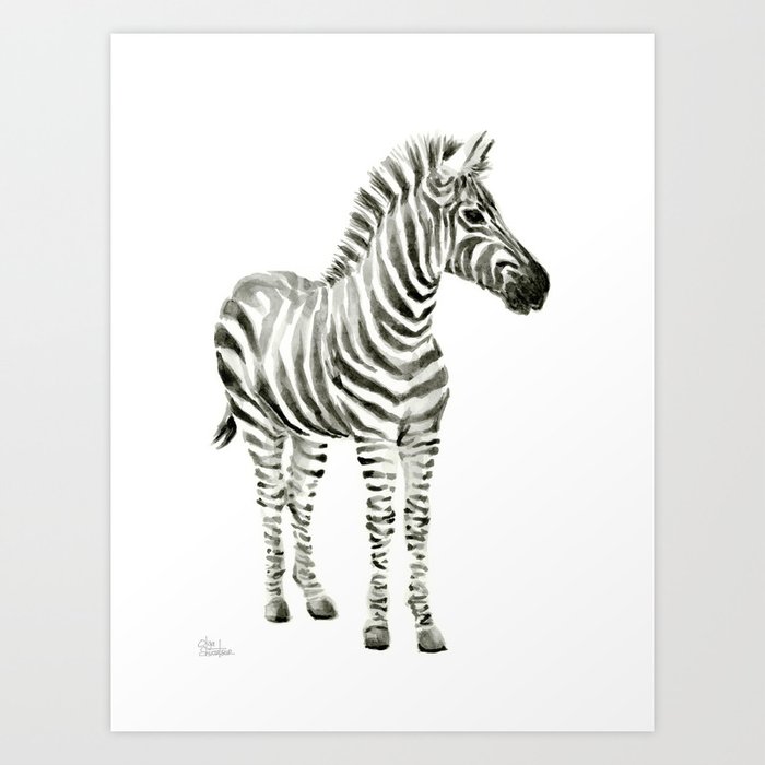 Zebra Watercolor Baby Animals Art Print By Olechka | Society6