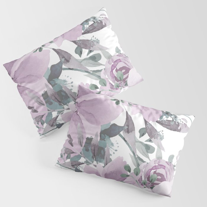 Floral Watercolor, Purple and Gray Pillow Sham