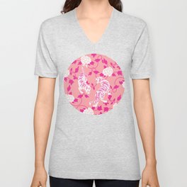 Pink Tigers, Chinese Tiger Pattern V Neck T Shirt