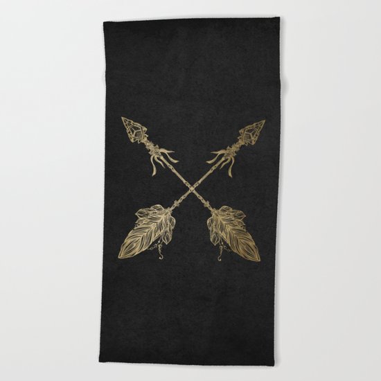 Gold Arrows on Black Beach Towel