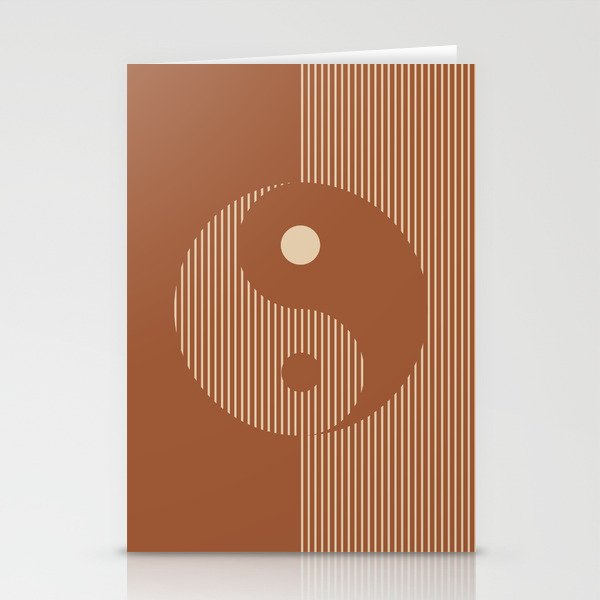 Geometric Lines Ying and Yang XIII in Terracotta and Beige Stationery Cards