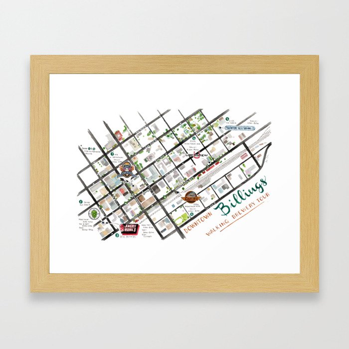 Downtown Billings Brewery Map Framed Art Print