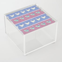 Patriotic Rooster and Chicken on Red and Blue Stripes Acrylic Box
