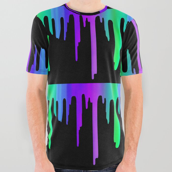 Paint Drip Blue Purple Green All Over Graphic Tee