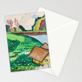 The cottage on the flower field Stationery Cards