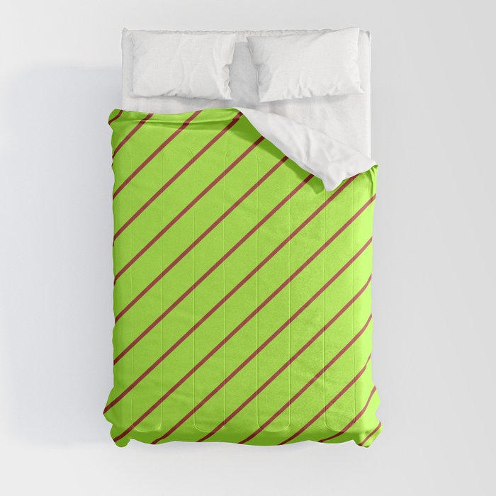 Brown and Light Green Colored Lined/Striped Pattern Comforter