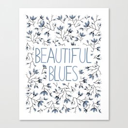 Blue blossom branch pattern on a white background  Canvas Print