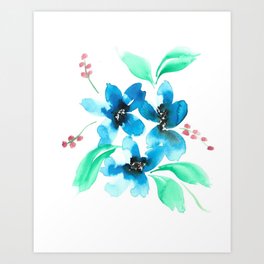 Blue Abstract Florals Art Print | Abstract, Bluewatercolor, Watercolor, Botanitcal, Watercolour, Watercolorflowers, Painting, Pattern, Watercolorflorals 