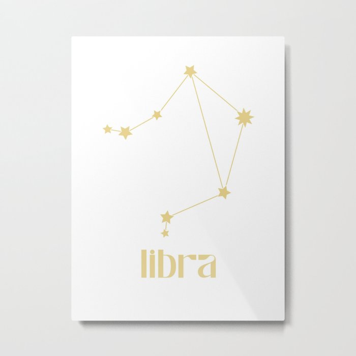 Libra Sign Star Constellation, Gold Minimalist Groovy Font, Zodiac Sign  Metal Print
