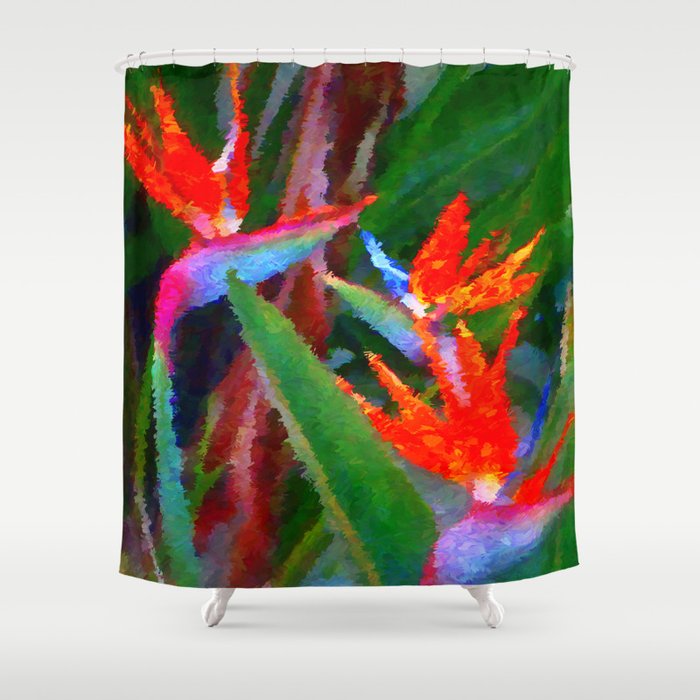 Bird Of Paradise Family Abstract Shower Curtain By