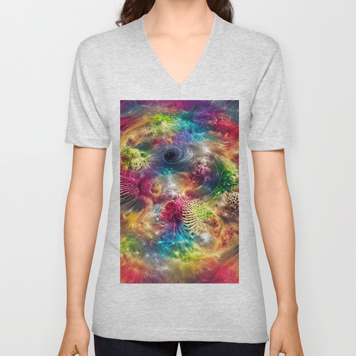 Rainbow Explosion V Neck T Shirt