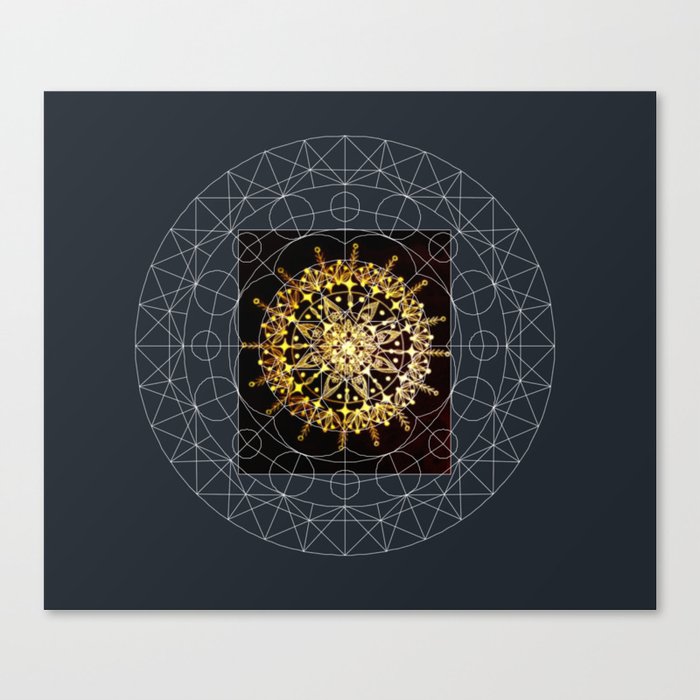 black and gold hand drawn mandala with digital overlay canvas print