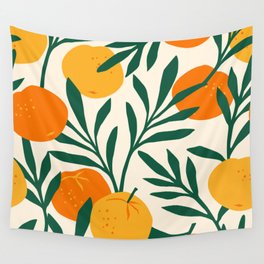 Vintage seamless pattern with mandarins. Trendy hand drawn textures. Modern abstract design Wall Tapestry