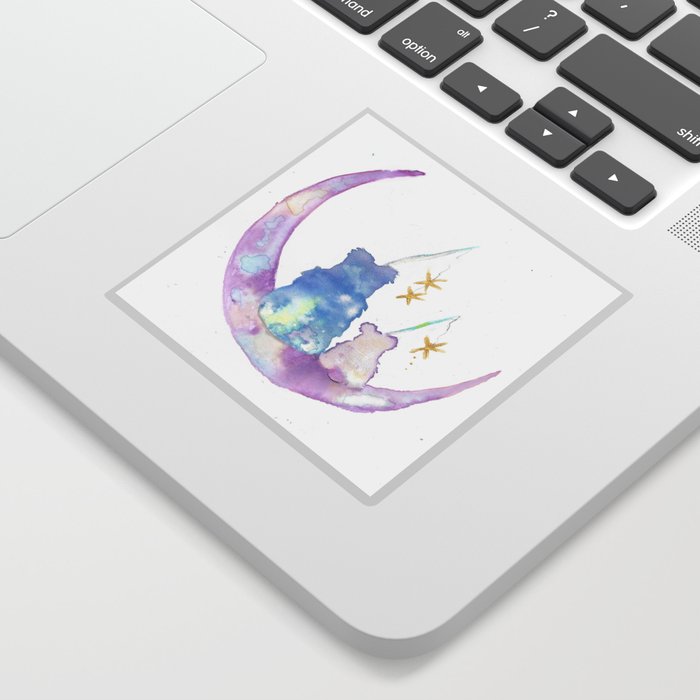 Bears fishing for stars on the moon watercolor Sticker