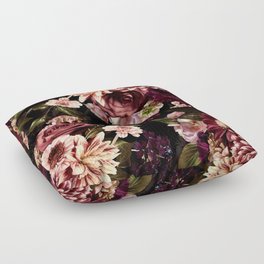 Vintage & Shabby Chic- Real Chrysanthemums Lush Midnight Flowers Botanical Garden Floor Pillow