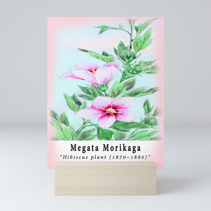 Remix Japanese Woodblock Painting of  Hibiscus Plant  by Megata Morikaga Mini Art Print