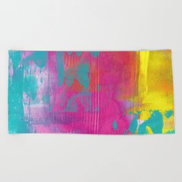 Neon Abstract Acrylic - Turquoise, Magenta & Yellow Beach Towel