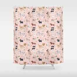 Watercolor Dog Painting, Pink Floral, Dog Pattern, Puppy Dog Decor, Pets, Cute Dogs Shower Curtain