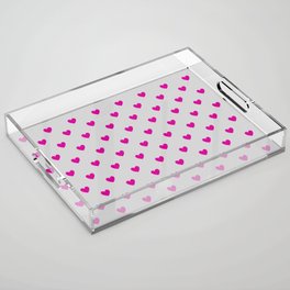 Hearts All Over - pink on gray Acrylic Tray