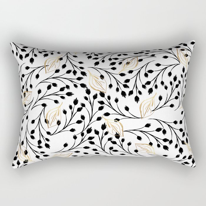 Modern hand painted watercolor black gold floral Rectangular Pillow