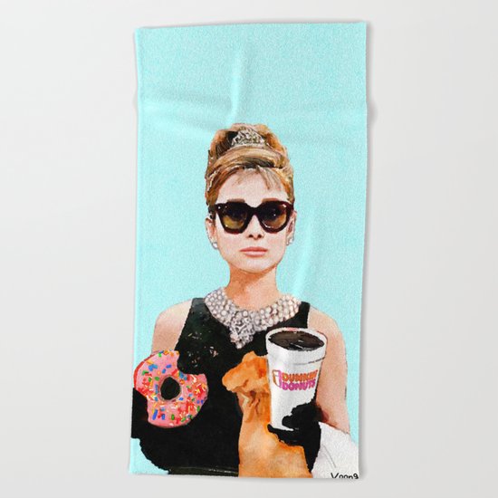 Breakfast at Dunkin Donuts - Audrey Hepburn Beach Towel