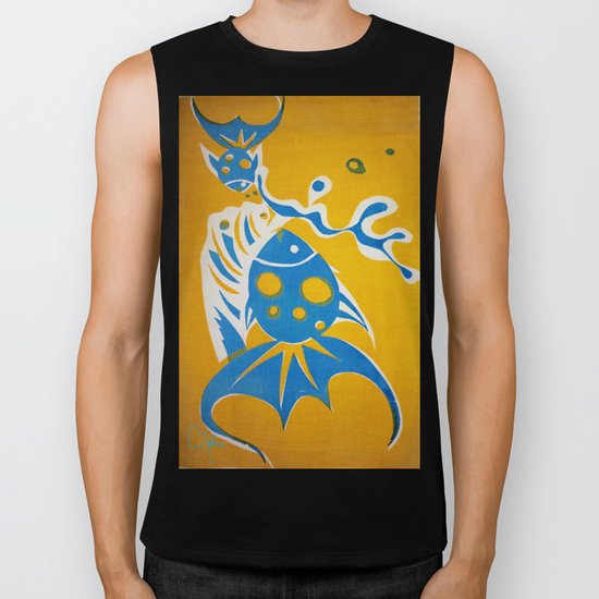 Screenprint Gold and Fish Biker Tank