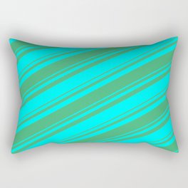 [ Thumbnail: Sea Green and Aqua Colored Lined Pattern Rectangular Pillow ]