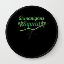 Shamrock Squad Shenanigans Saint Patrick's Day Wall Clock
