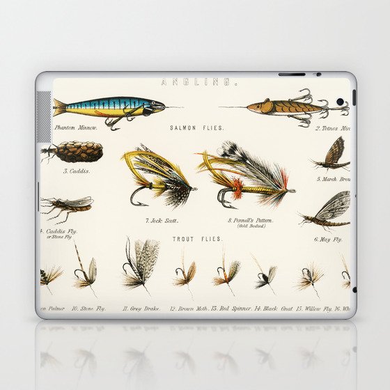 Salmon, Trout & Fresh Water Angling Fish Flies and Bait chart Laptop & iPad Skin