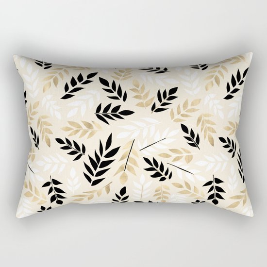 Black, White & Gold Fronds Rectangular Pillow