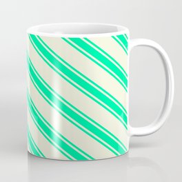 [ Thumbnail: Beige and Green Colored Stripes/Lines Pattern Coffee Mug ]