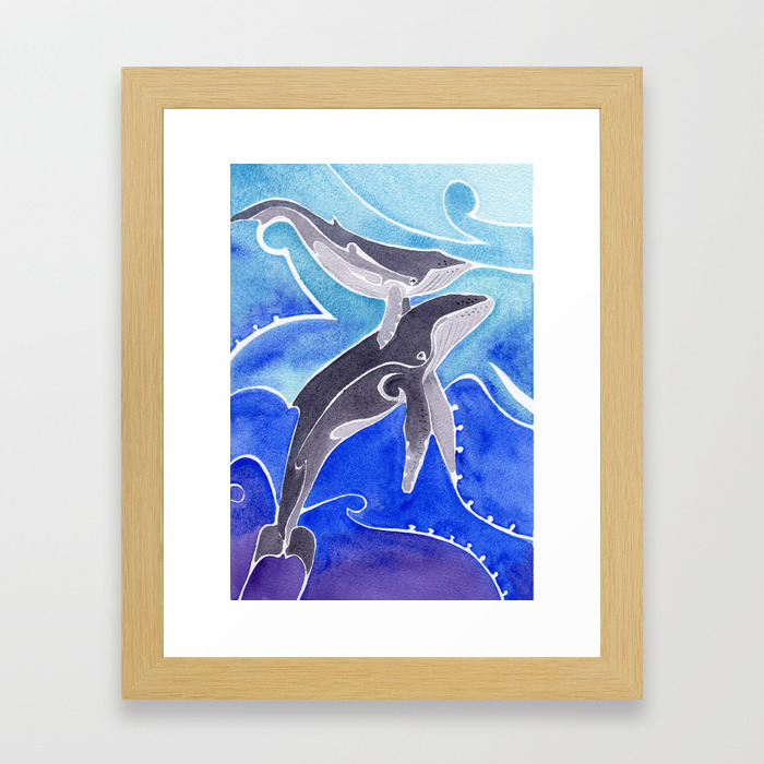 Polynesian Humpback Whale And Calf Framed Art Print By