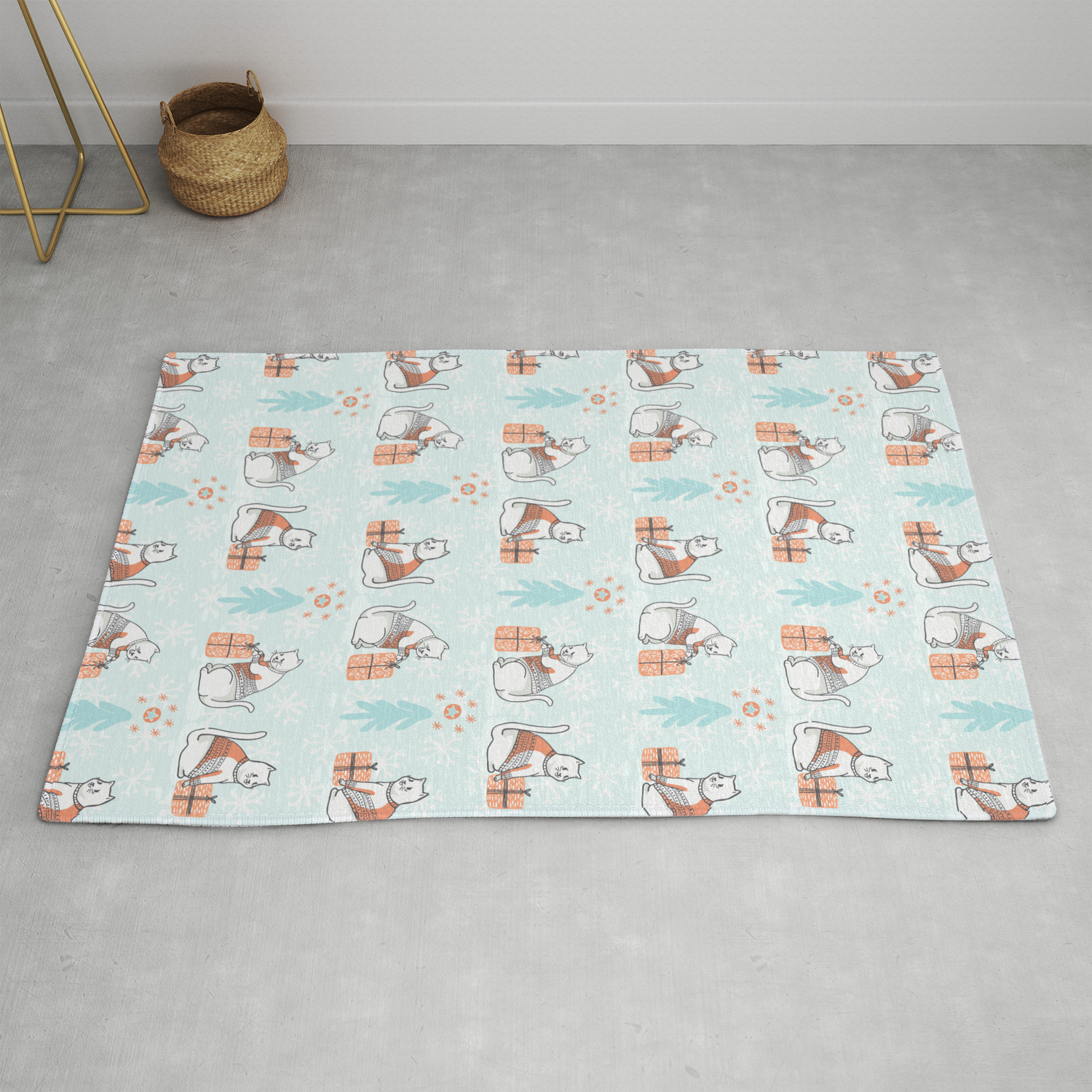 Christmas Cat In Embroidery Sweater Seamless Vector Pattern Rug By Limolida Society6