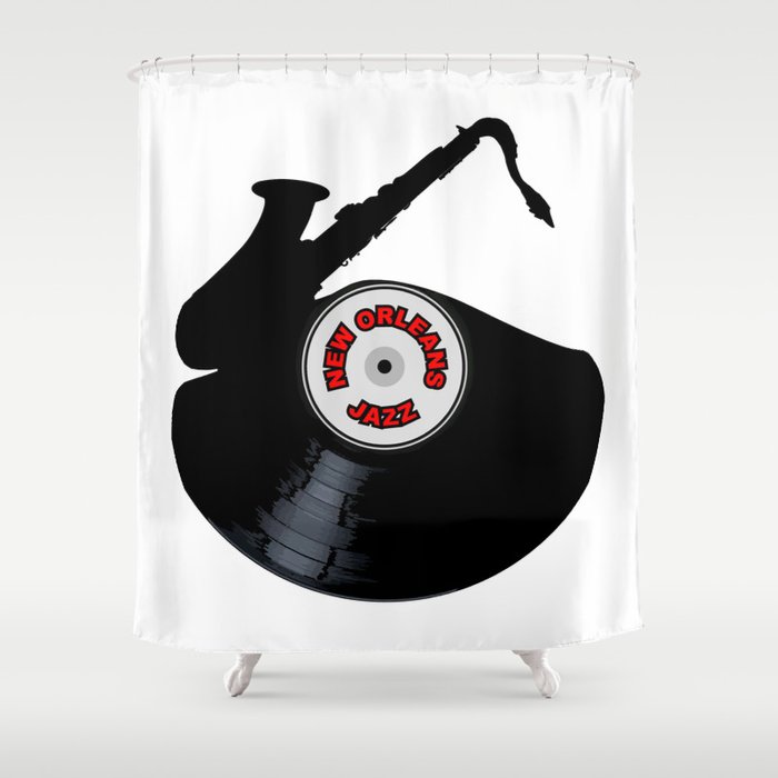 New Orleans Jazz Music Silhouette Record Shower Curtain
