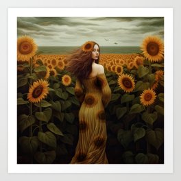 In the Sunflowers Art Print