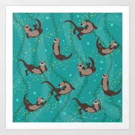 Swimming Otters Art Print