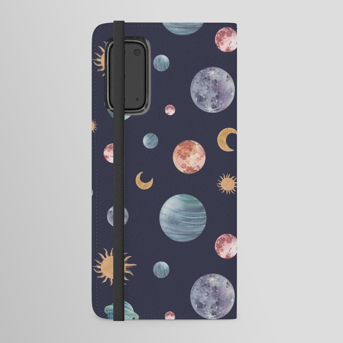 Watercolor planets, suns and moons - galaxy pattern Android Wallet Case
