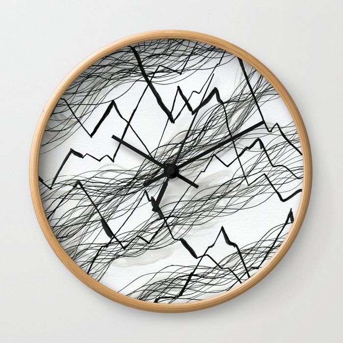 Wind -Ink pen minimalist line drawing abstract illustration Wall Clock