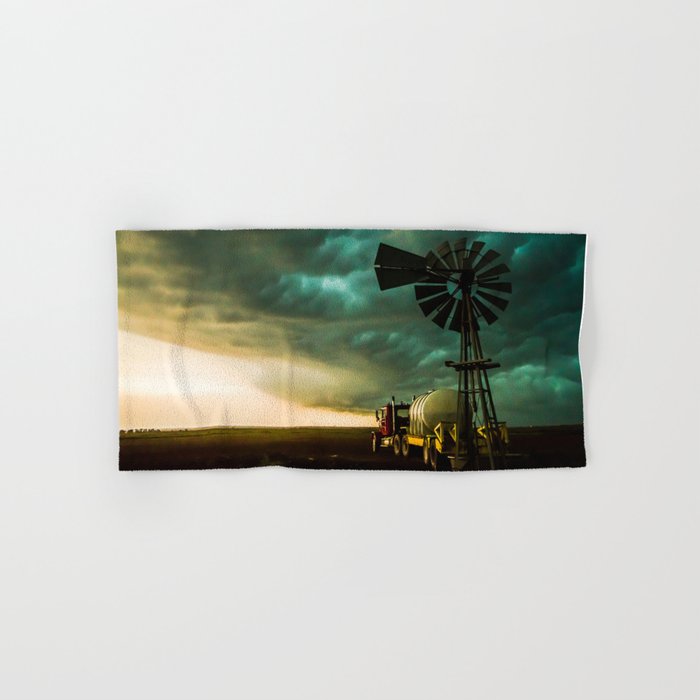 Pure Oklahoma - Windmill, Truck and Storm on the Great Plains Hand & Bath Towel