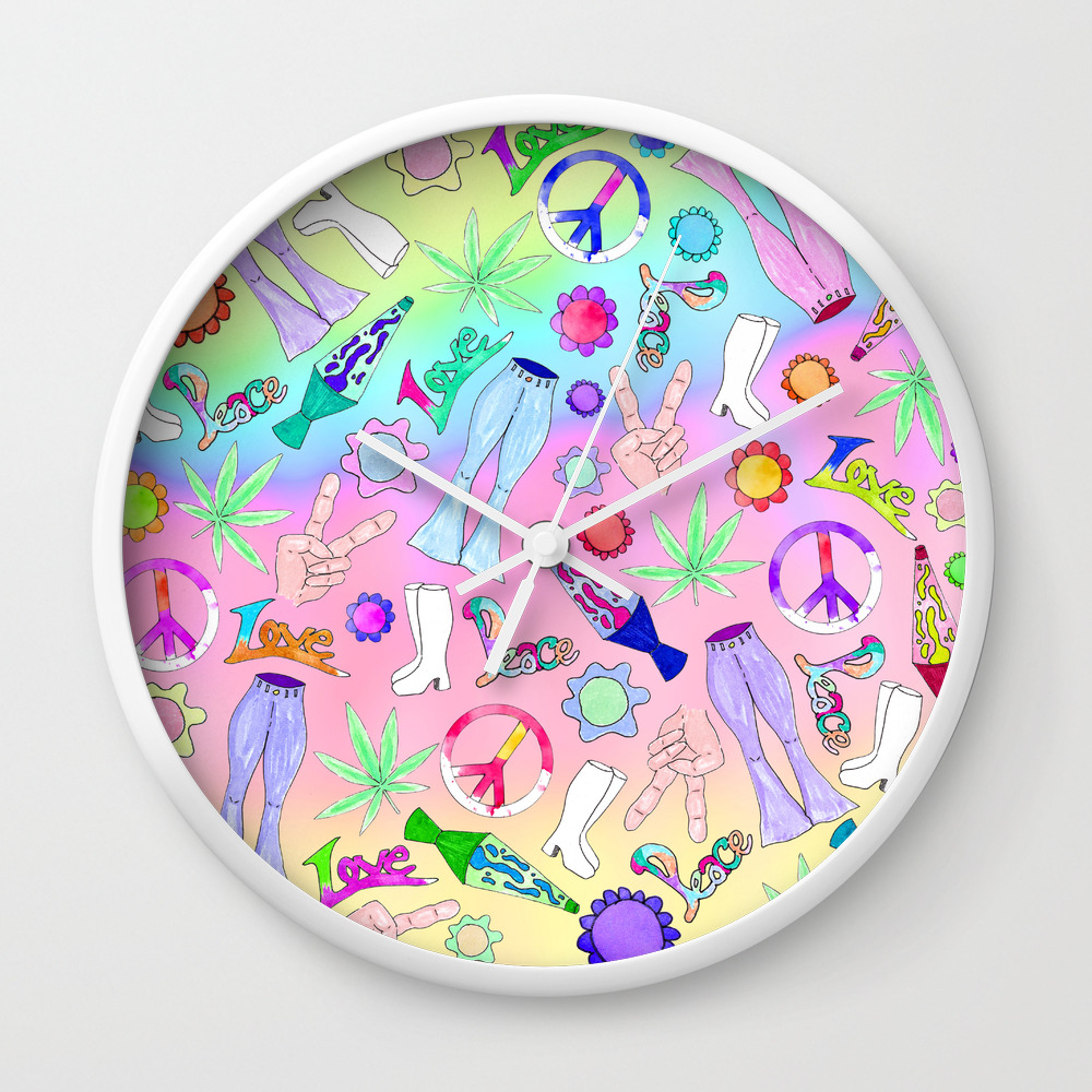 Psychedelic 70s Groovy Collage Pattern Wall Clock By Blackstrawberry Society6