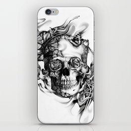 Butterfly smoke skull in black and white iPhone Skin