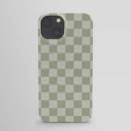 Checkerboard Check Checkered Pattern in Sage Green and Beige iPhone Case