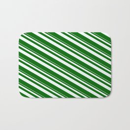 [ Thumbnail: Mint Cream & Dark Green Colored Lined Pattern Bath Mat ]