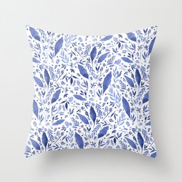 Delft Blue Floral Chinoiserie Foliage_Bloomartgallery Throw Pillow
