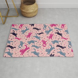 Cute jumping cat pattern collection - pink, blue and navy Rug