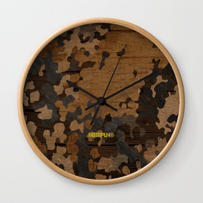 Modern Woodgrain Camouflage / Flecktarn Print Wall Clock