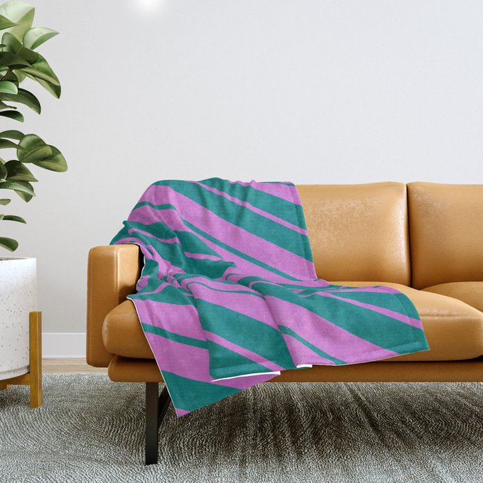 Orchid & Teal Colored Lines Pattern Throw Blanket