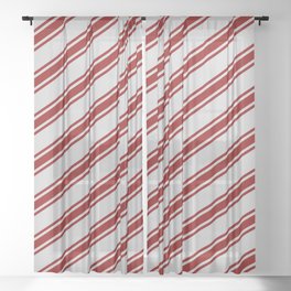 [ Thumbnail: Light Grey and Dark Red Colored Striped Pattern Sheer Curtain ]