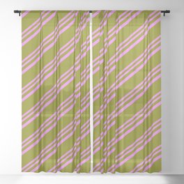 [ Thumbnail: Violet & Green Colored Lines Pattern Sheer Curtain ]